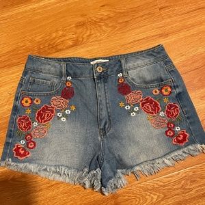 Embroidered Denim Shorts